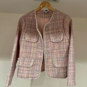 Vicky&Lucas Pink and Cream Tweed Blazer with Pearl Accents